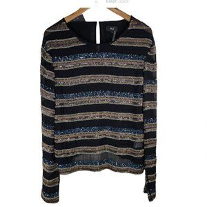 MLV Berkley Sequin Beaded Embellished Top Size Medium Black Evening NEW